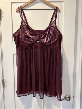 NWT Torrid Curve Women’s Burgundy Velour Lace Trim Babydoll Nightgown 6 6X